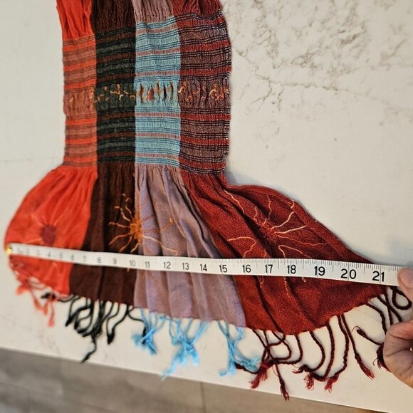 Scarf Shawl Women Multicoloured Patchwork Light Ruffled Embroidery Sun Detail - Picture 8 of 8